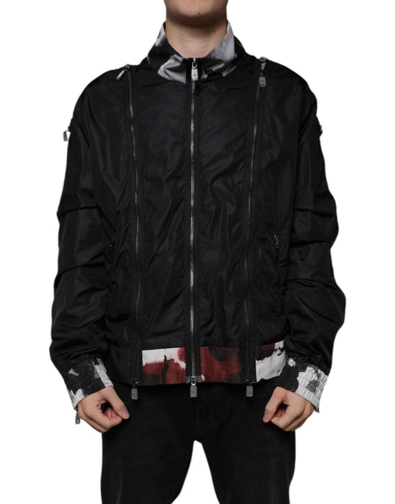 Black Nylon Full Zip Men Bomber Jacket-Dolce & Gabbana-LabelTerrace.com