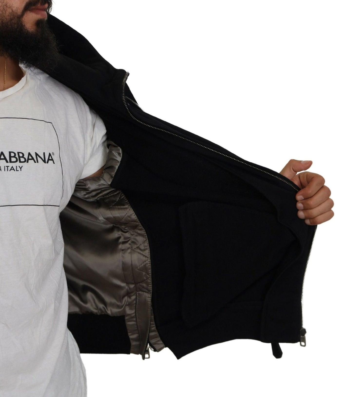 Black Nylon Hooded Full Zip Men Coat Jacket-Dolce & Gabbana-LabelTerrace.com