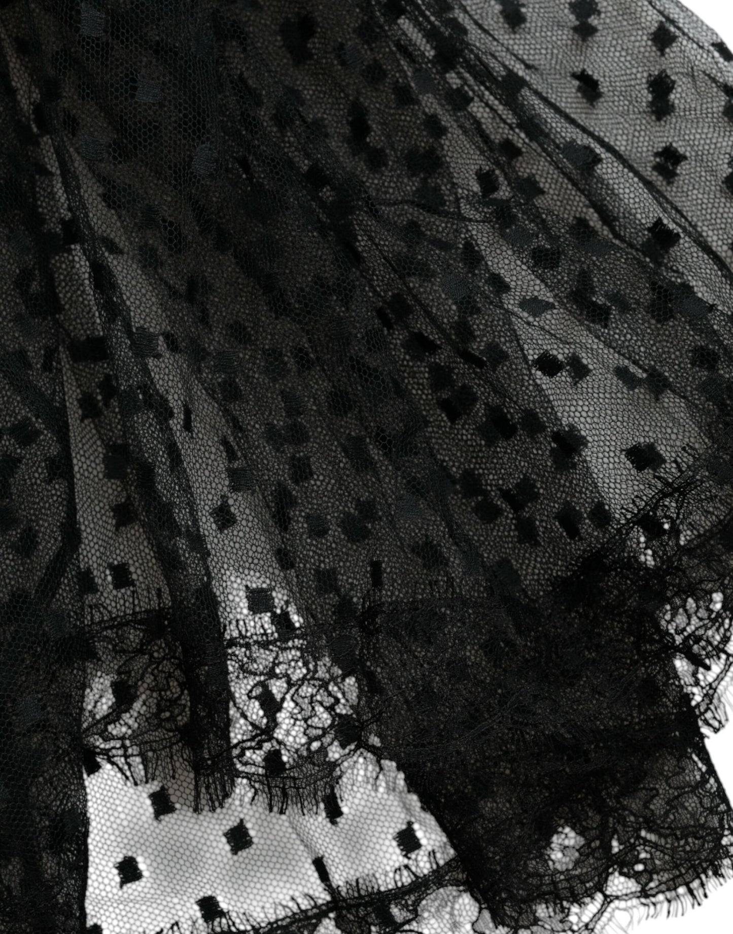 Black Nylon Lace Trim High Waist A-line Skirt-Dolce & Gabbana-LabelTerrace.com