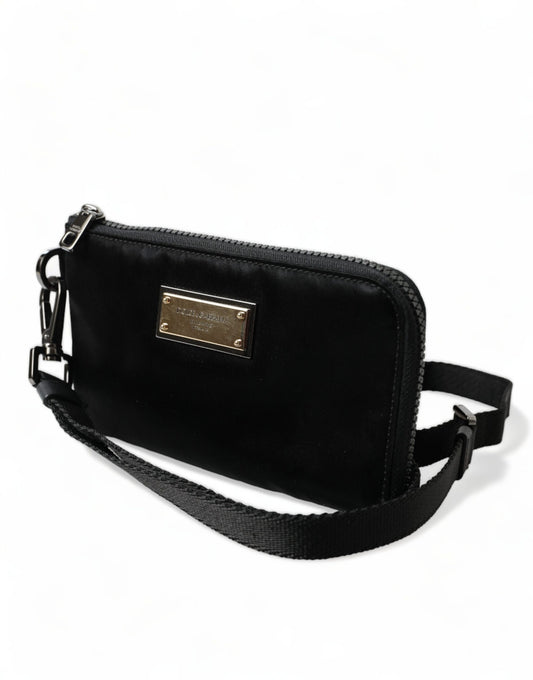 Black Nylon Logo Plaque Keyring Pouch Clutch Bag-Dolce & Gabbana-LabelTerrace.com