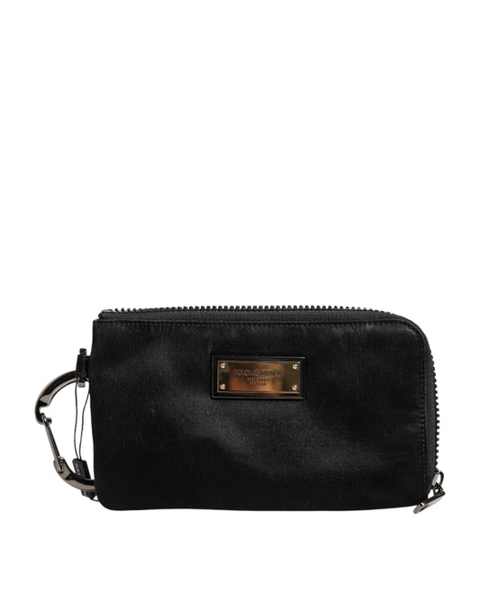 Black Nylon Logo Plaque Keyring Pouch Clutch Bag-Dolce & Gabbana-LabelTerrace.com