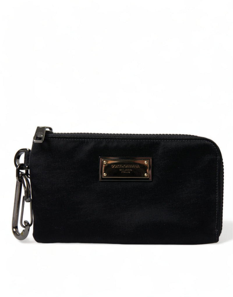 Black Nylon Logo Plaque Keyring Pouch Clutch Bag-Dolce & Gabbana-LabelTerrace.com