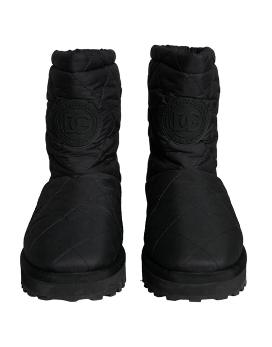 Black Nylon Padded Mid Calf Men Boots Shoes-Dolce & Gabbana-LabelTerrace.com