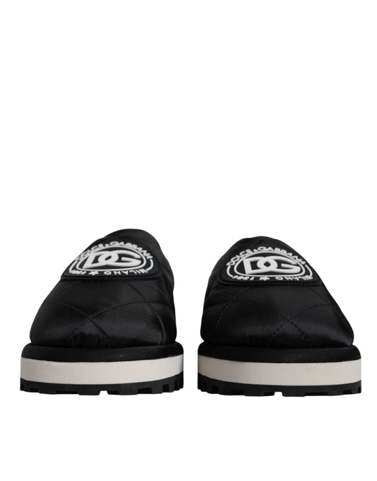 Black Nylon Quilted Logo Patch Sandals Slides Shoes-Dolce & Gabbana-LabelTerrace.com