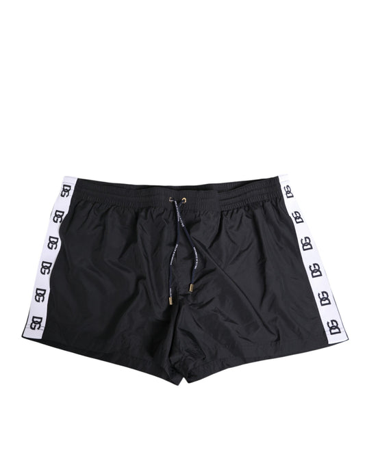 Black Nylon Side Logo Tape Shorts Swimwear-Dolce & Gabbana-LabelTerrace.com