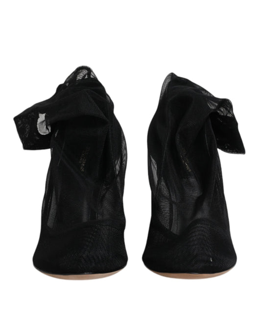 Black Nylon Stretch Mesh Sock Boots Shoes-Dolce & Gabbana-LabelTerrace.com