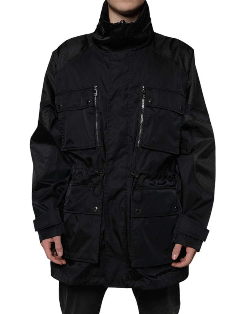 Black Nylon Winter Men Parka Coat Jacket-Dolce & Gabbana-LabelTerrace.com