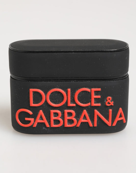 Black Orange Rubber Logo Embossed Accessory Airpods Case-Dolce & Gabbana-LabelTerrace.com