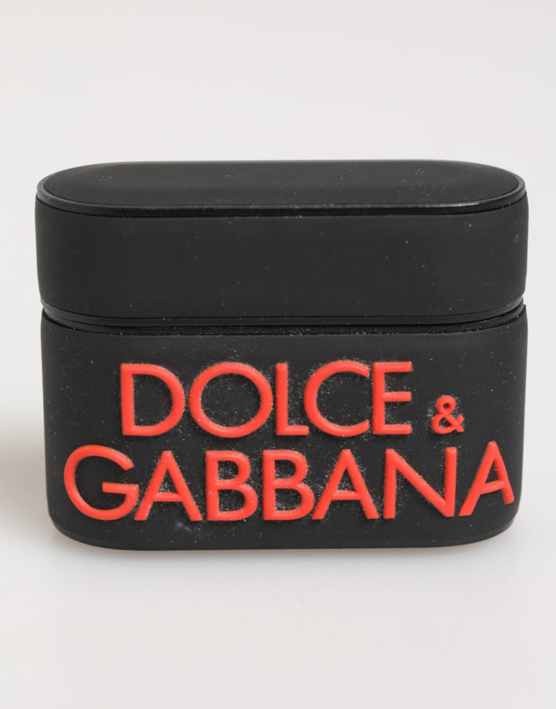 Black Orange Rubber Logo Embossed Accessory Airpods Case-Dolce & Gabbana-LabelTerrace.com