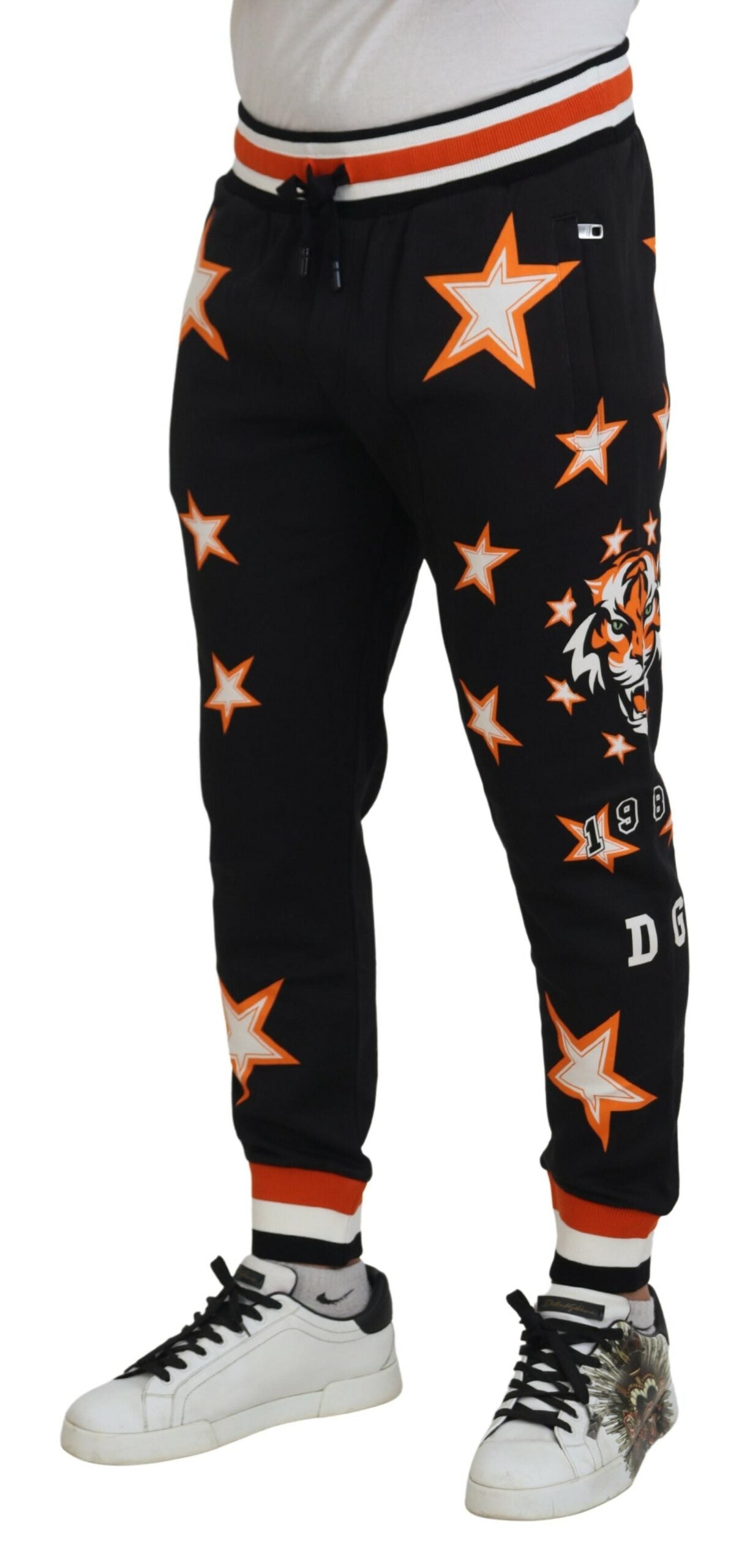 Black Orange Star Trousers Sport Pants-Dolce & Gabbana-LabelTerrace.com