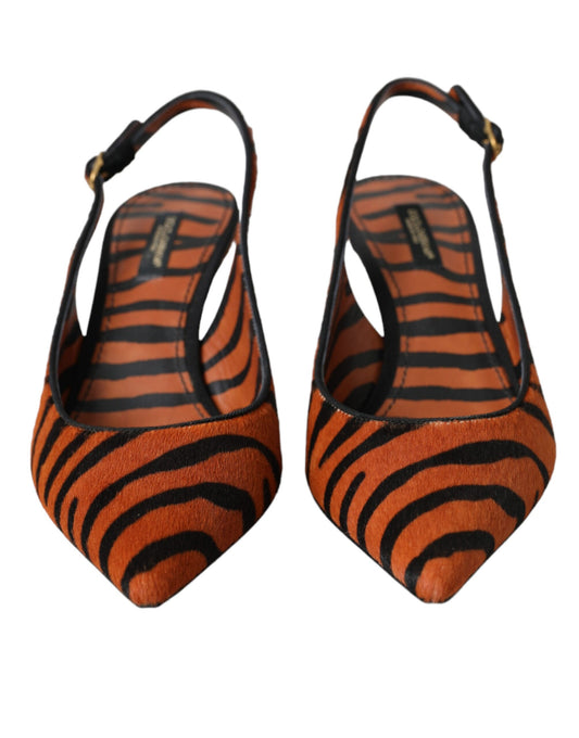 Black Orange Zebra Leather Slingbacks Shoes-Dolce & Gabbana-LabelTerrace.com