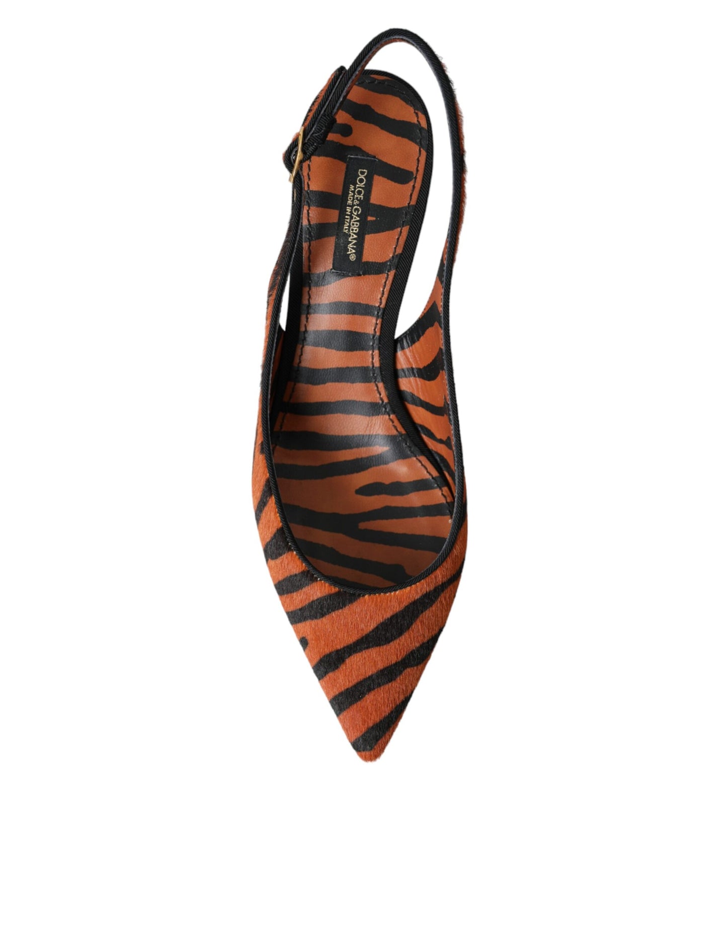 Black Orange Zebra Leather Slingbacks Shoes-Dolce & Gabbana-LabelTerrace.com