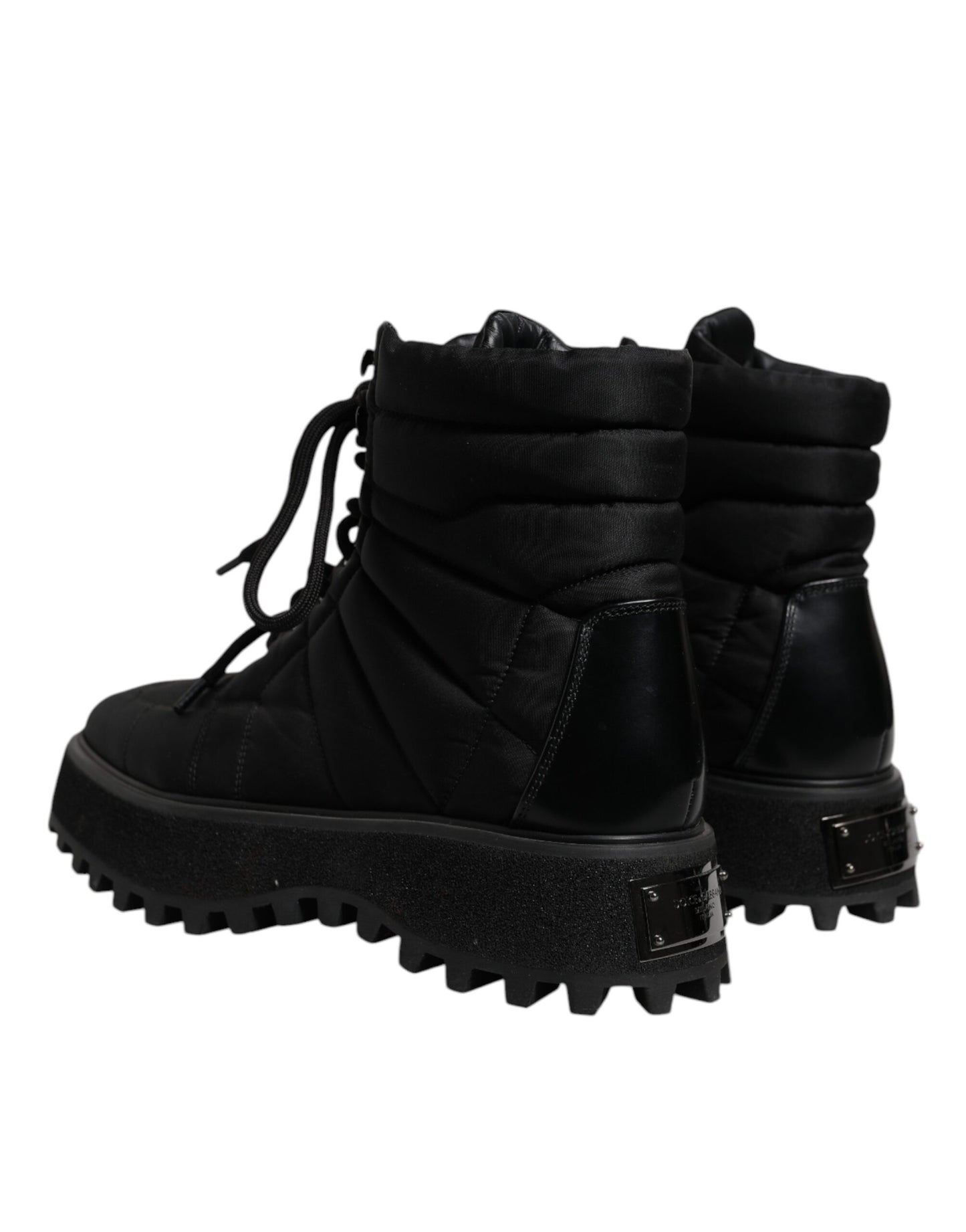 Black Padded Mid Calf Lace Up Boots Shoes-Dolce & Gabbana-LabelTerrace.com