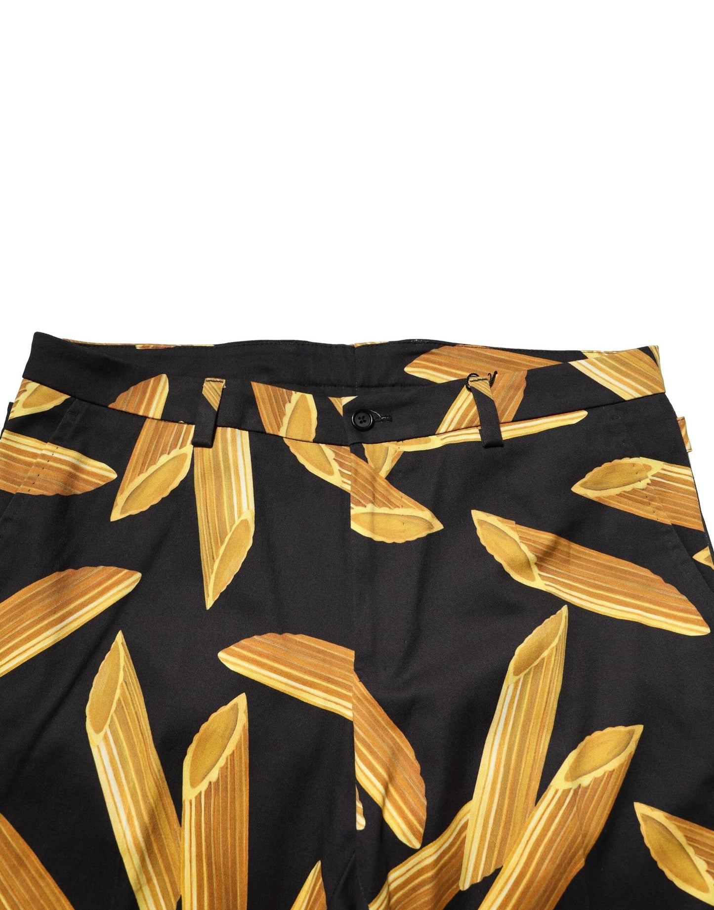 Black Pasta Print Tapered Men Pants-Dolce & Gabbana-LabelTerrace.com