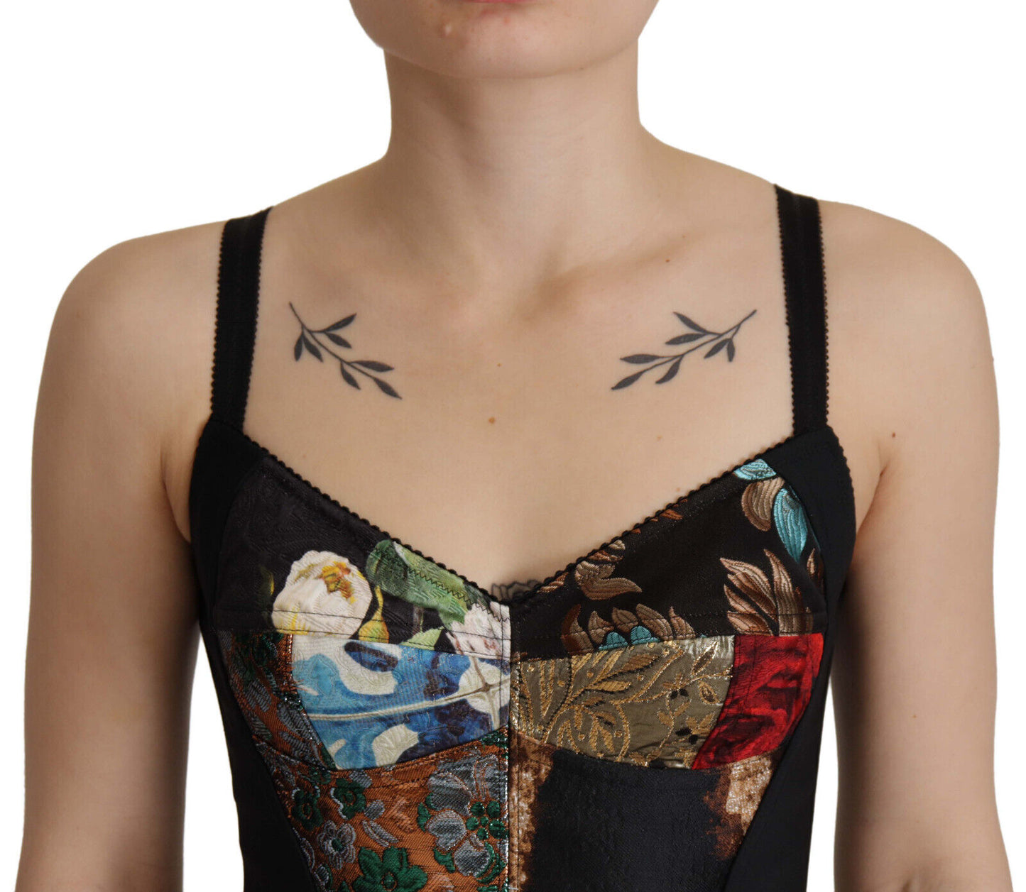 Black Patchwork Sicily Blouse Corset Cropped Top-Dolce & Gabbana-LabelTerrace.com