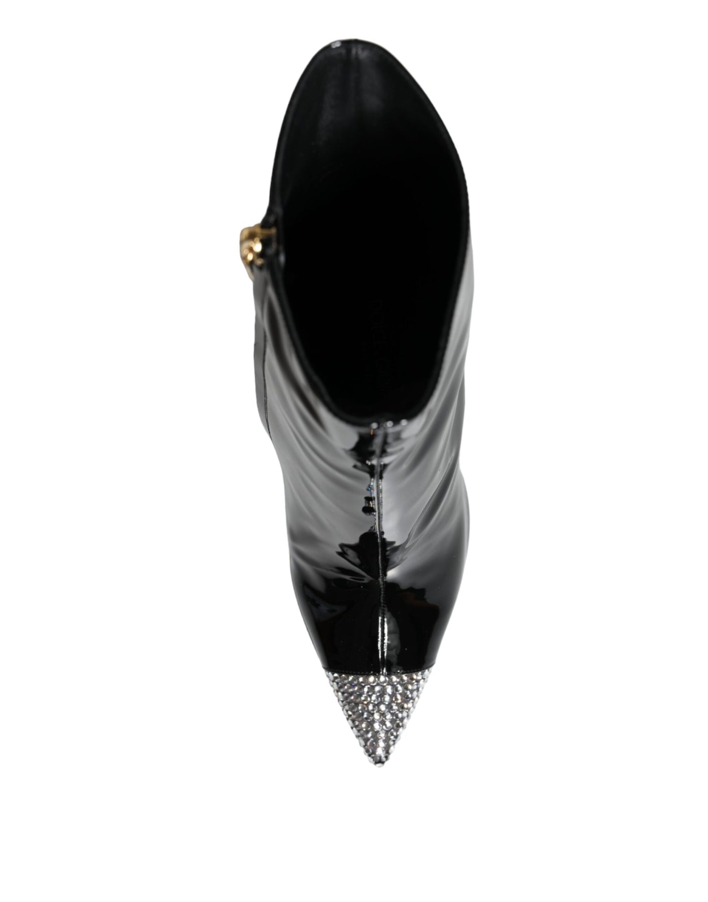 Black Patent Leather Crystal Heel Boots Shoes-Dolce & Gabbana-LabelTerrace.com