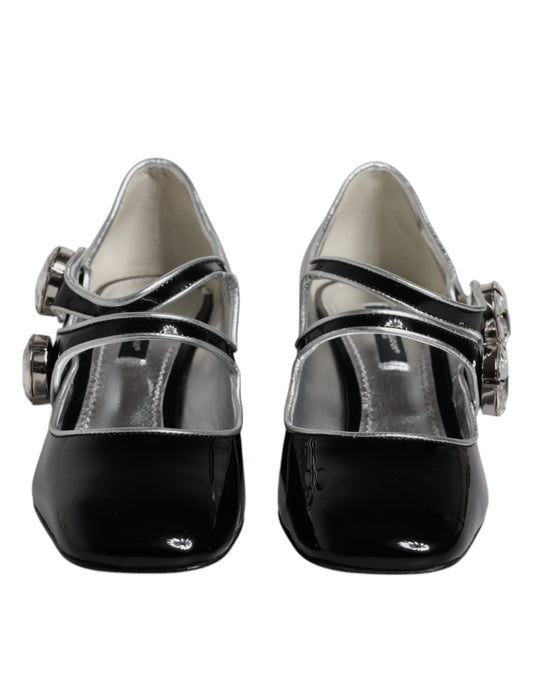 Black Patent Leather Crystal Mary Jane Pumps Shoes-Dolce & Gabbana-LabelTerrace.com