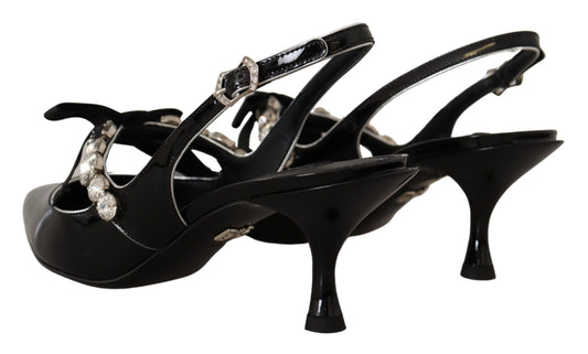 Black Patent Leather Crystal Slingbacks Shoes-Dolce & Gabbana-LabelTerrace.com