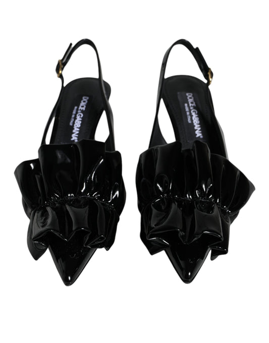 Black Patent Leather Heels Slingback Shoes-Dolce & Gabbana-LabelTerrace.com