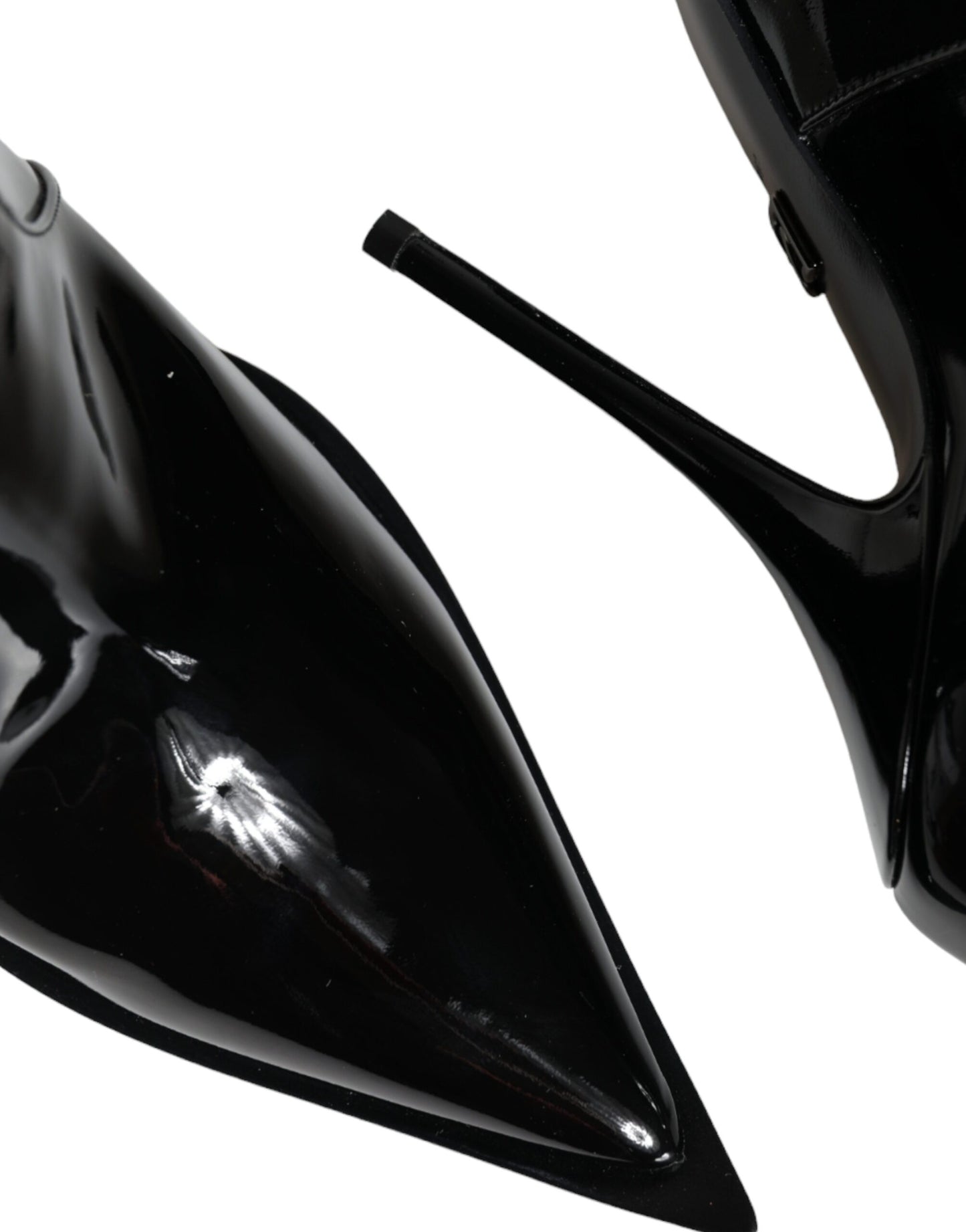 Black Patent Leather Pointed Ankle Boots Shoes-Dolce & Gabbana-LabelTerrace.com