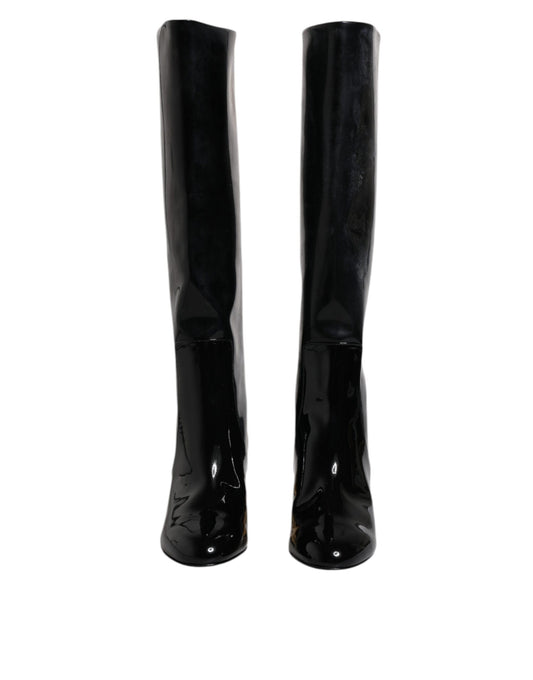 Black Patent Leather Vally High Boots Shoes-Dolce & Gabbana-LabelTerrace.com