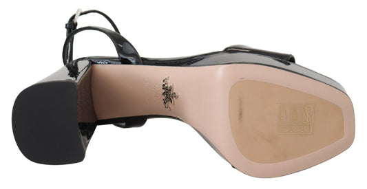 Black Patent Sandals Ankle Strap Heels Leather-Prada-LabelTerrace.com