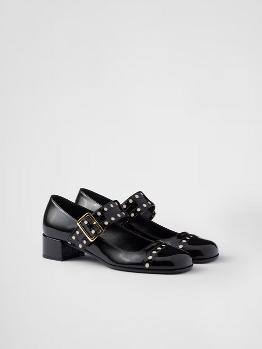 Black Patent leather Mary Jane pumps-Prada-LabelTerrace.com