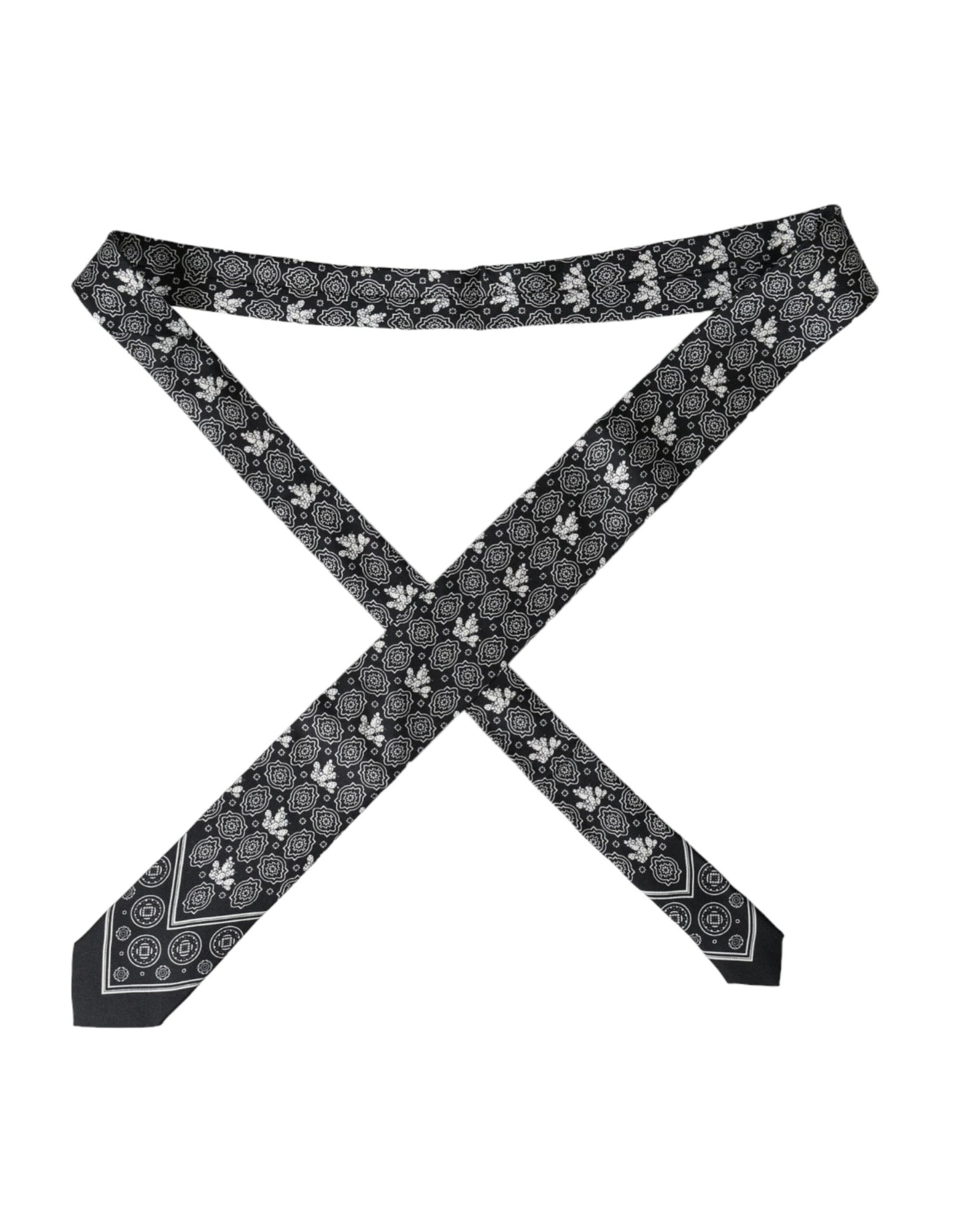 Black Patterned 100%Silk Adjustable Tie-Dolce & Gabbana-LabelTerrace.com