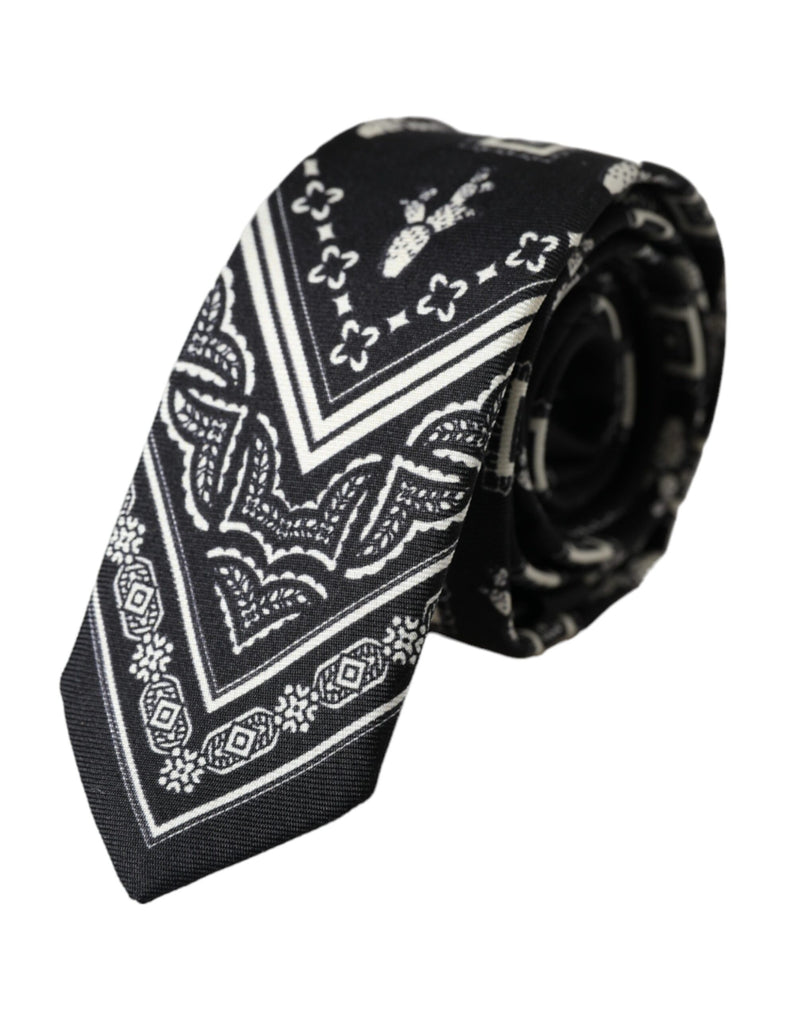 Black Patterned 100%Silk Adjustable Tie-Dolce & Gabbana-LabelTerrace.com