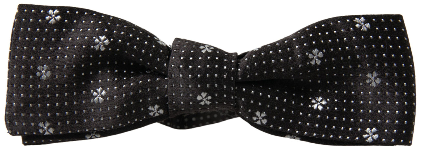 Black Patterned Silk Adjustable Men Neck Papillon Bow Tie-Dolce & Gabbana-LabelTerrace.com