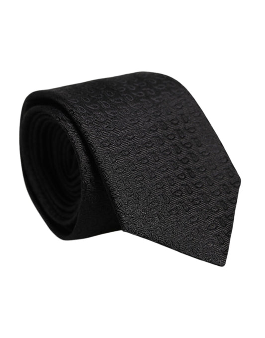 Black Patterned Silk Adjustable Necktie Tie-Dolce & Gabbana-LabelTerrace.com