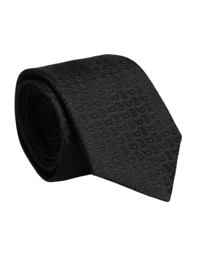 Black Patterned Silk Adjustable Necktie Tie-Dolce & Gabbana-LabelTerrace.com