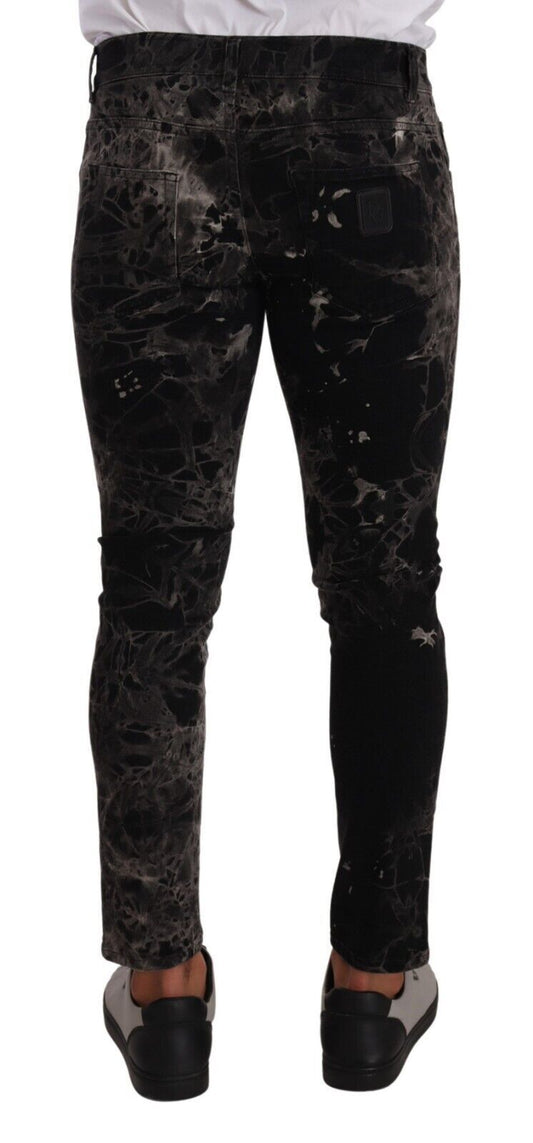 Black Patterned Skinny Slim Fit Jeans-Dolce & Gabbana-LabelTerrace.com