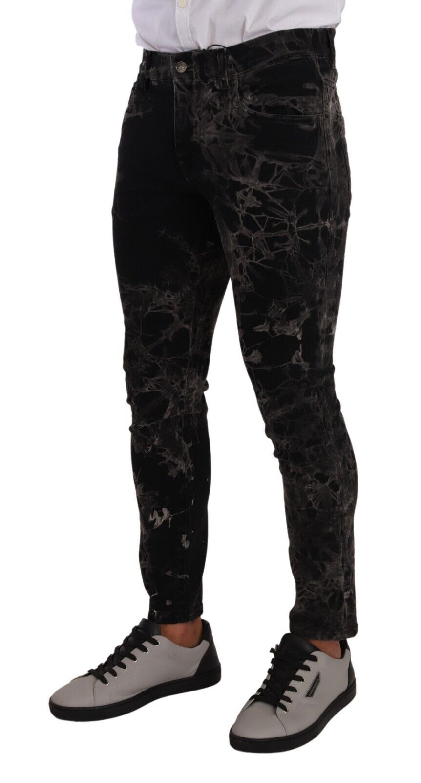 Black Patterned Skinny Slim Fit Jeans-Dolce & Gabbana-LabelTerrace.com