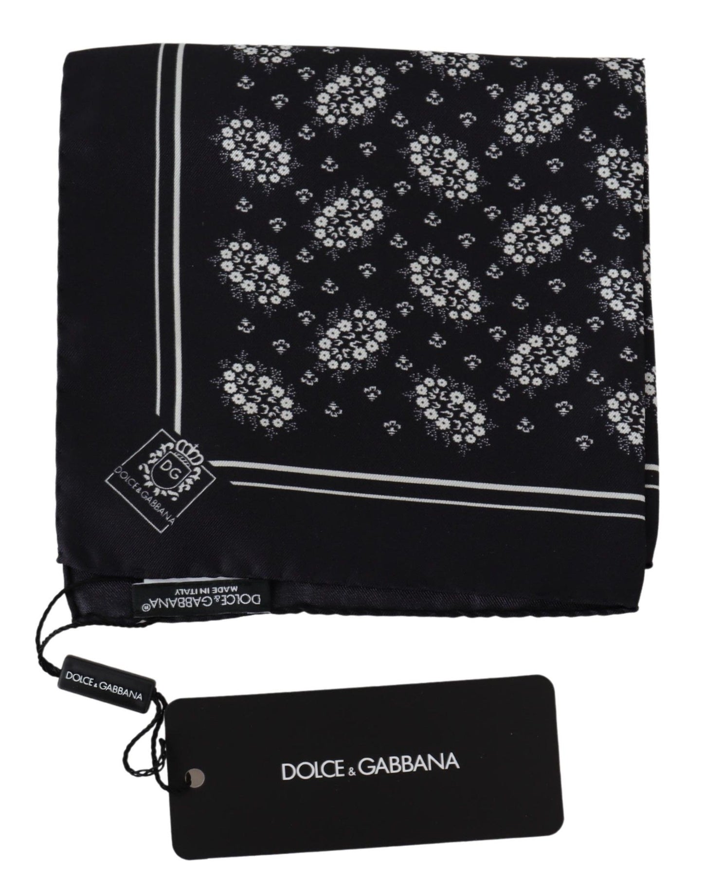 Black Patterned Square Scarf Silk Handkerchief-Dolce & Gabbana-LabelTerrace.com