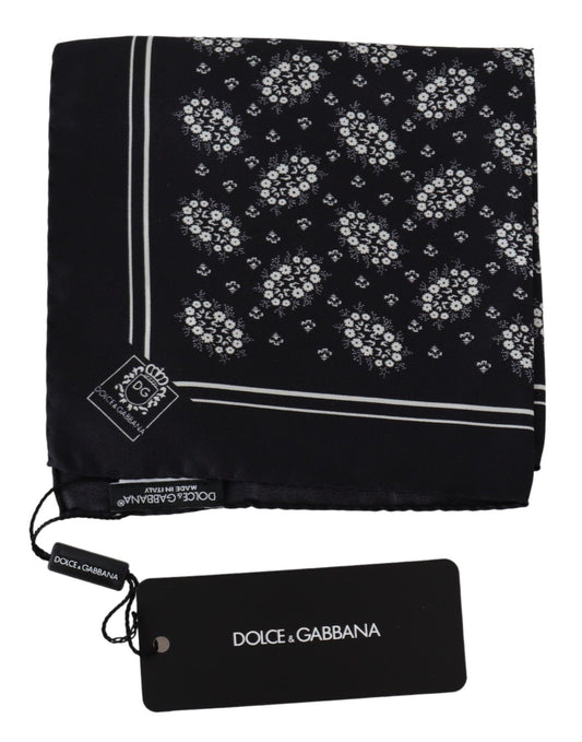 Black Patterned Square Scarf Silk Handkerchief-Dolce & Gabbana-LabelTerrace.com