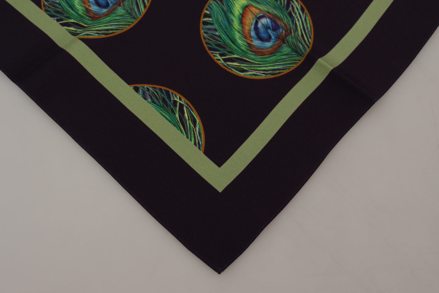 Black Peacock Feather DG Printed Square Handkerchief Scarf-Dolce & Gabbana-LabelTerrace.com