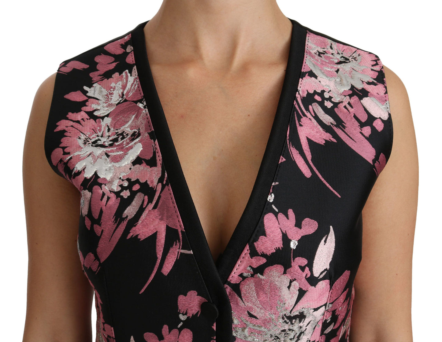 Black Pink Floral Waistcoat Vest Blouse Top-Dolce & Gabbana-LabelTerrace.com
