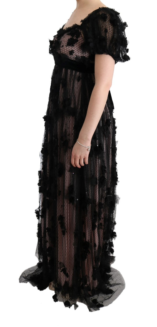 Black Pink Silk Applique Shift Dress-Dolce & Gabbana-LabelTerrace.com