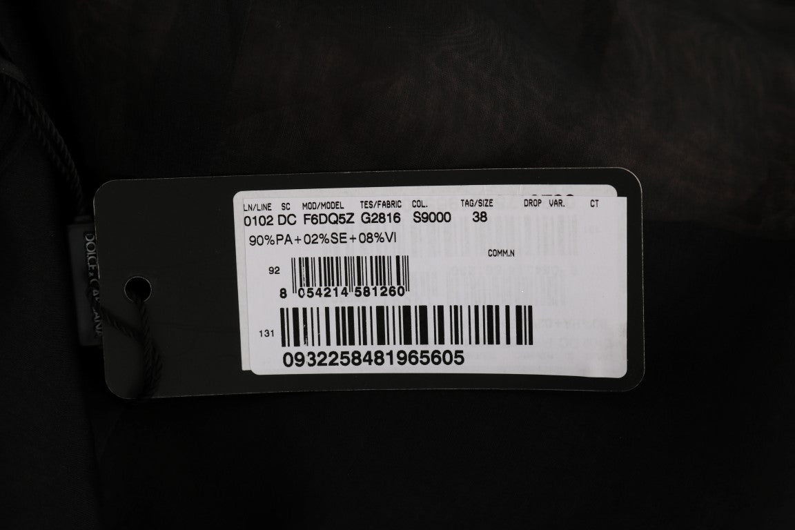 Black Pink Silk Applique Shift Dress-Dolce & Gabbana-LabelTerrace.com