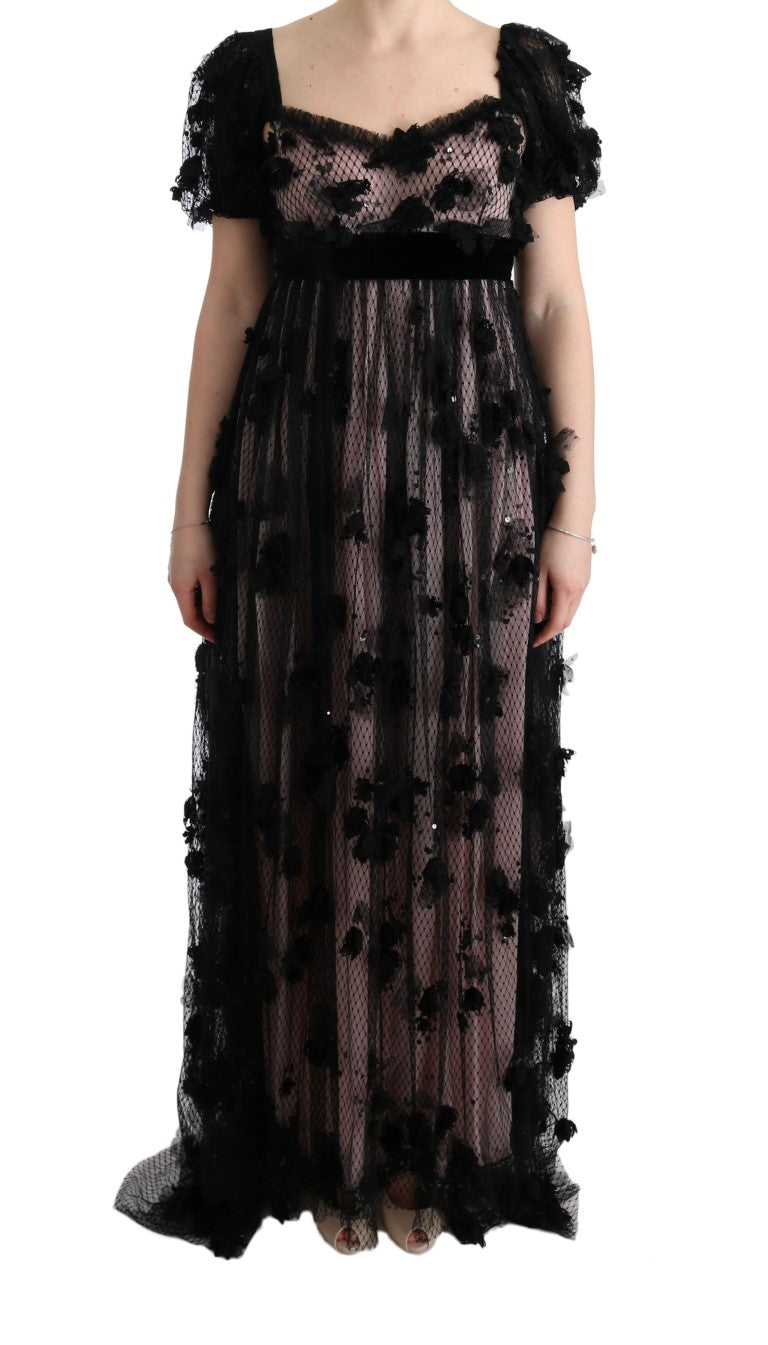 Black Pink Silk Applique Shift Dress-Dolce & Gabbana-LabelTerrace.com