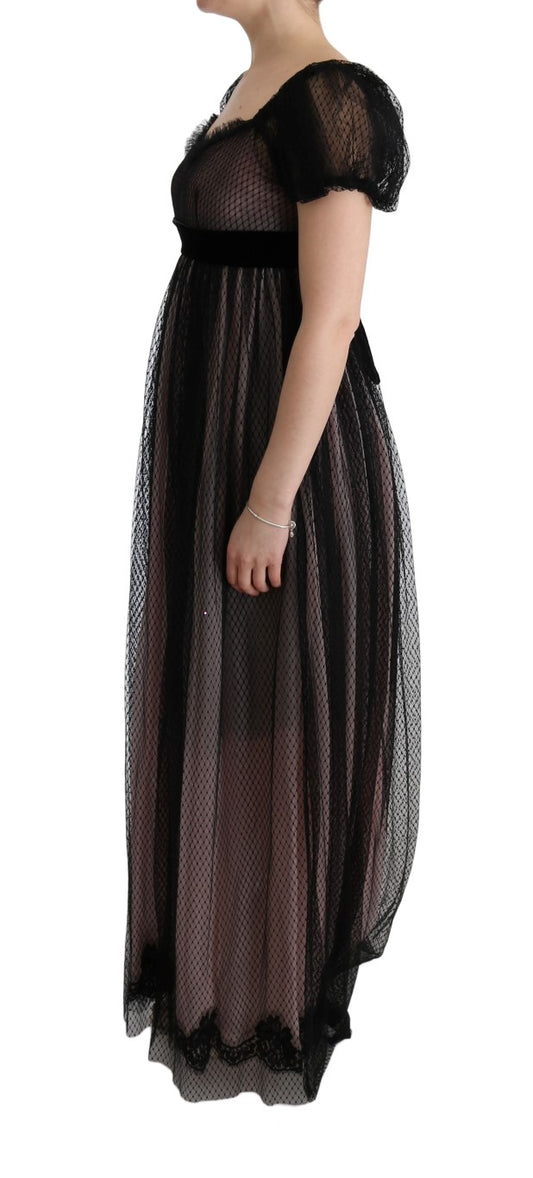 Black Pink Silk Long Shift Dress-Dolce & Gabbana-LabelTerrace.com