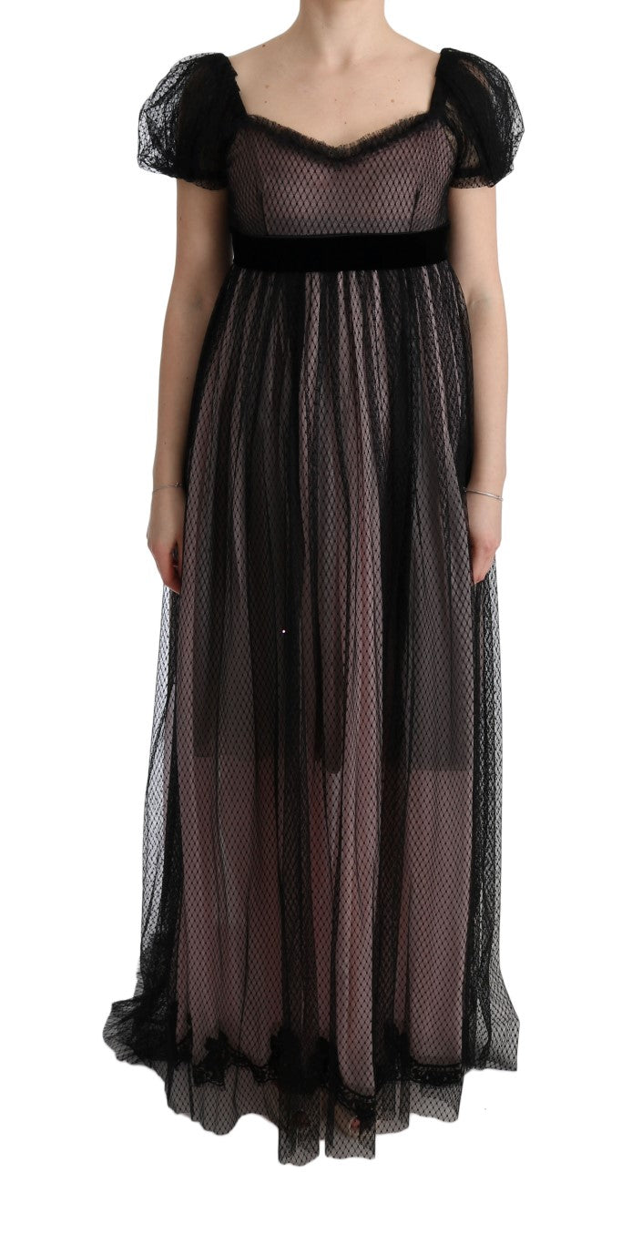 Black Pink Silk Long Shift Dress-Dolce & Gabbana-LabelTerrace.com