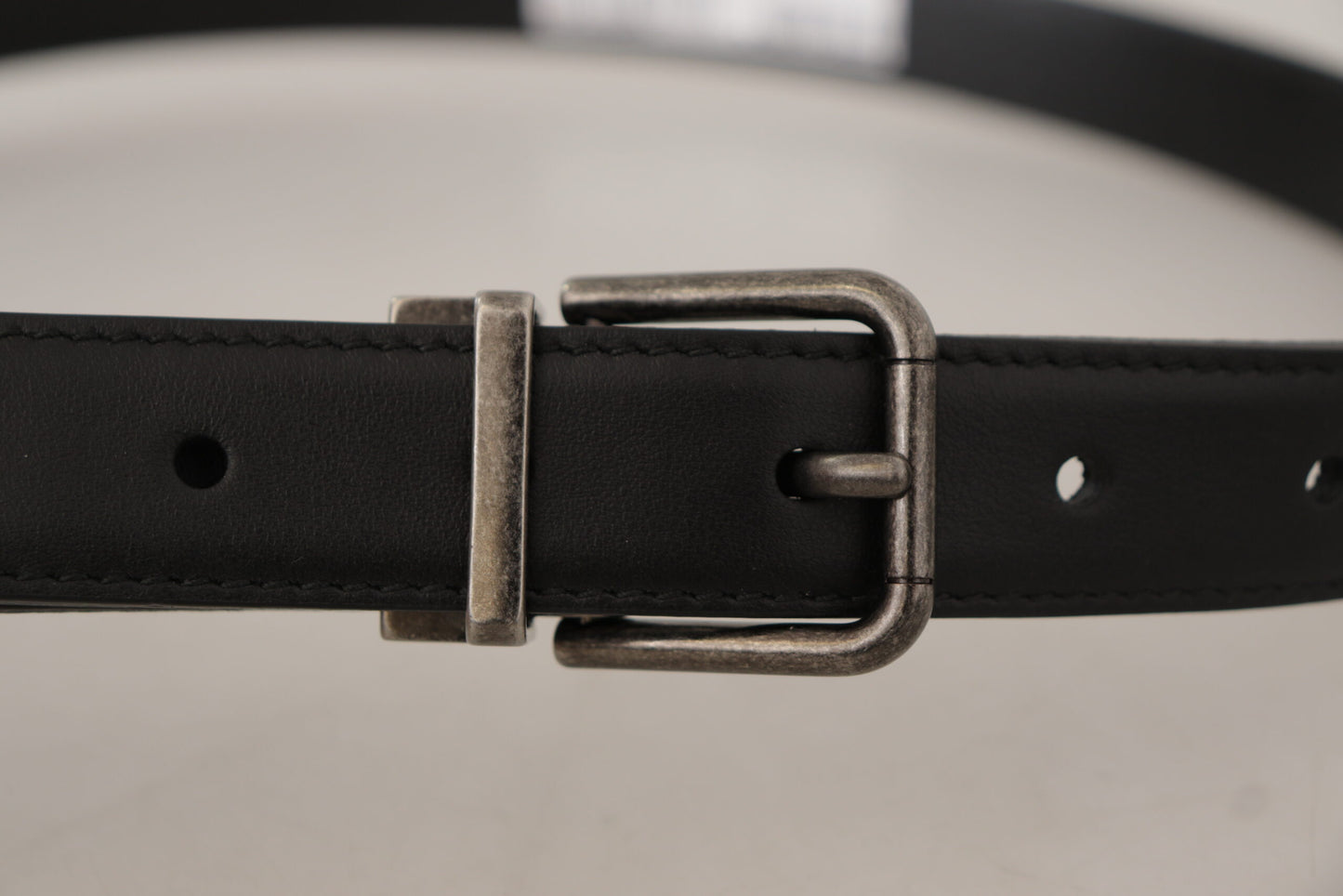 Black Plain Leather Vintage Logo Metal Buckle Belt-Dolce & Gabbana-LabelTerrace.com