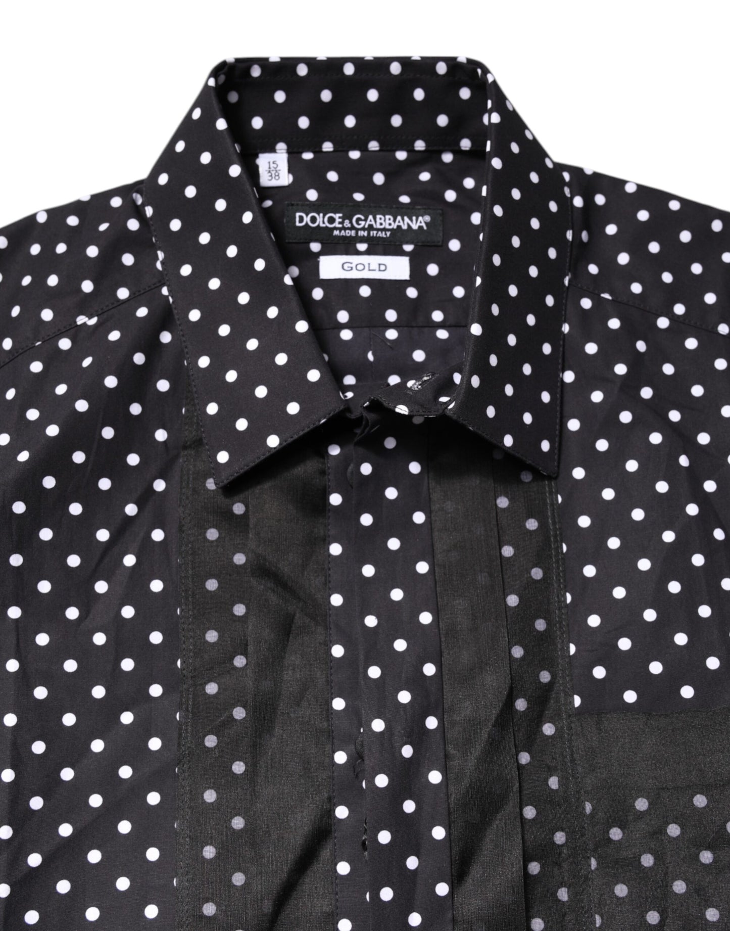 Black Polka Dot Long Sleeves Gold Formal Shirt-Dolce & Gabbana-LabelTerrace.com
