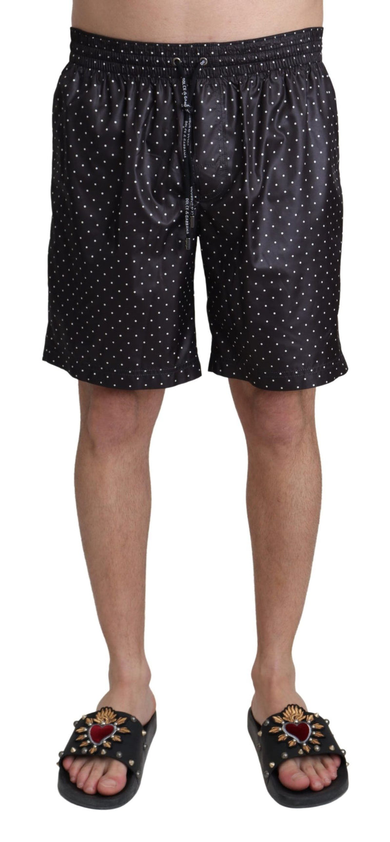 Black Polka Dot Print Beachwear Swimwear-Dolce & Gabbana-LabelTerrace.com