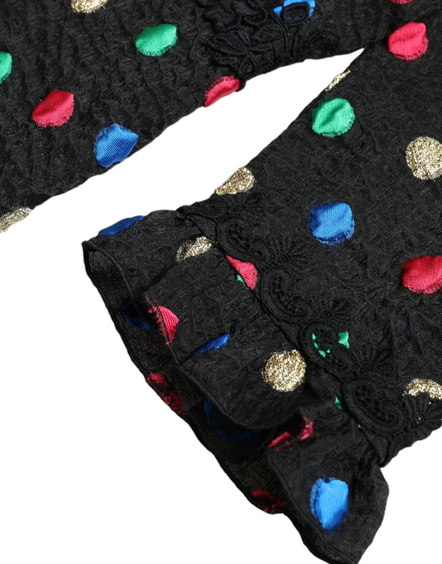 Black Polka Dot Ruffle Cotton Midi Dress-Dolce & Gabbana-LabelTerrace.com