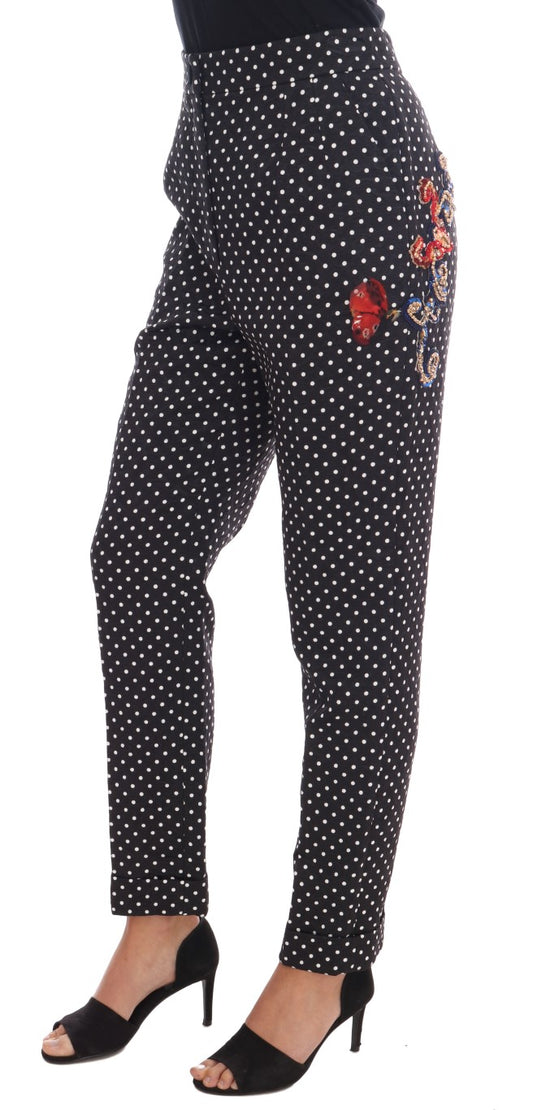Black Polka Dot Sicily Crystal Pants-Dolce & Gabbana-LabelTerrace.com