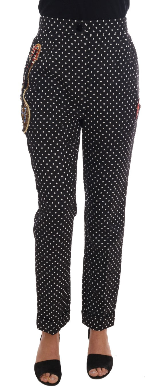 Black Polka Dot Sicily Crystal Pants-Dolce & Gabbana-LabelTerrace.com