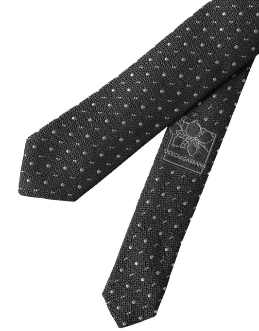 Black Polka Dot Silk Adjustable Men Tie-Dolce & Gabbana-LabelTerrace.com